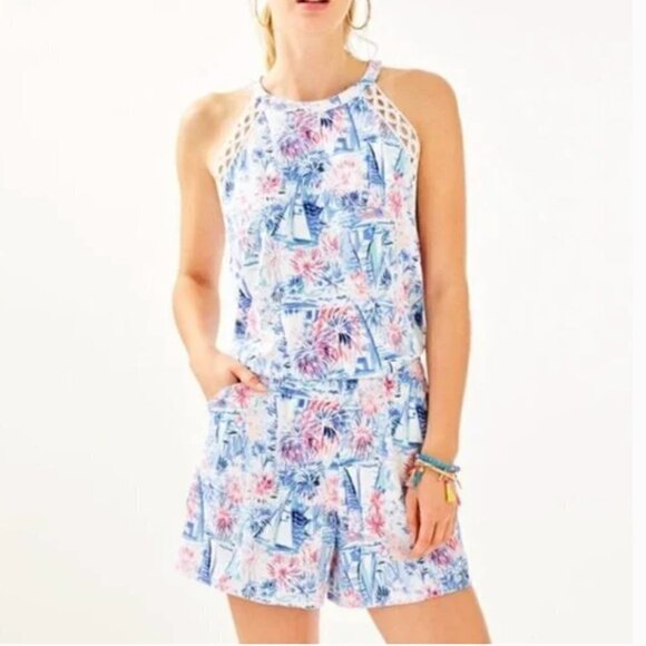 Lilly Pulitzer Lala Romper Sea to Shining Sea - Picture 1 of 13
